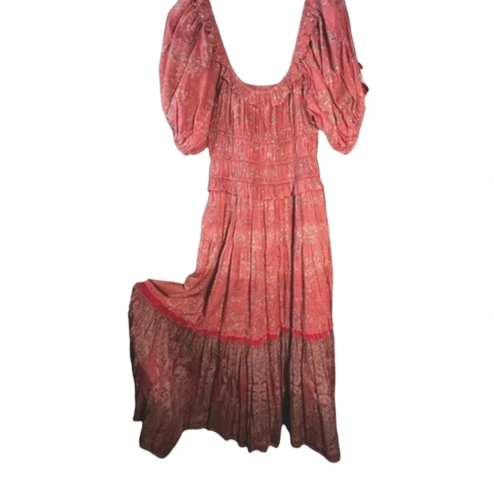 $255 Ro's Garden Percy Baltistan Ruffle Tiered Peasant Dress | Sz M, Pink - Picture 4 of 15